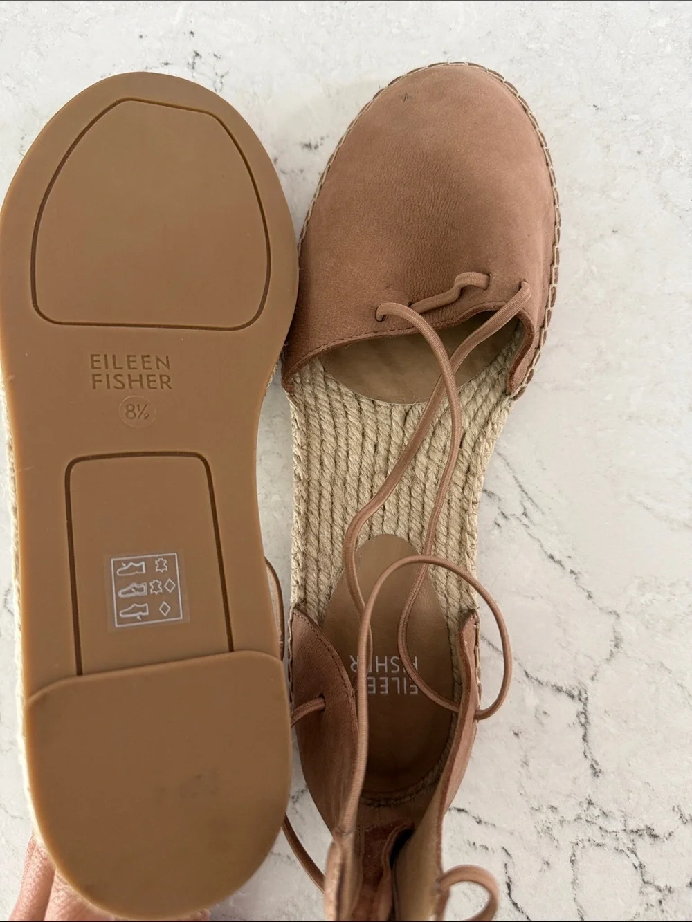 Eileen Fisher Blush Tan Lace-Up Espadrille Flats